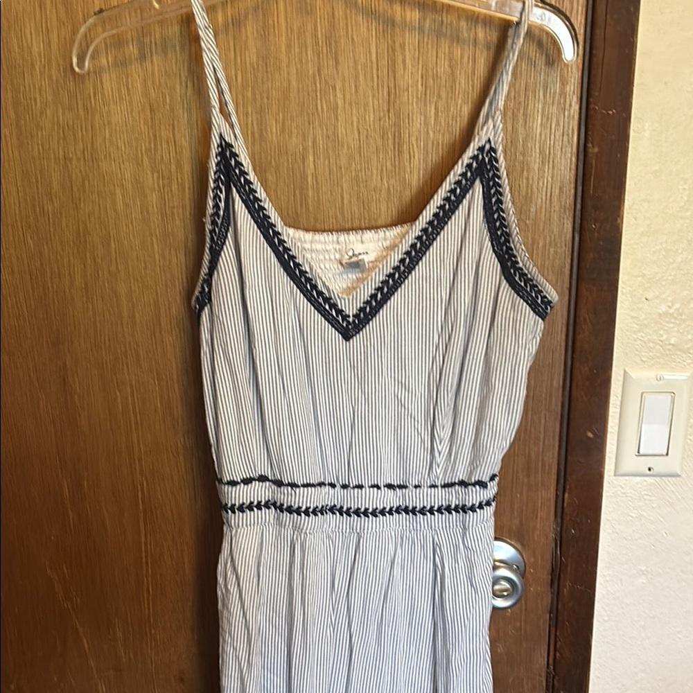 Striped Sleeveless Dress with Navy Accents